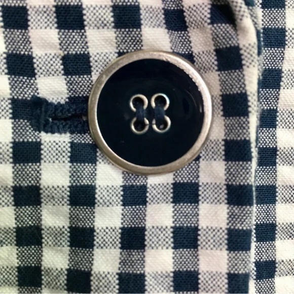 The Limited | Navy Gingham Check Seersucker Blazer Jacket, Large - Picture 3 of 7